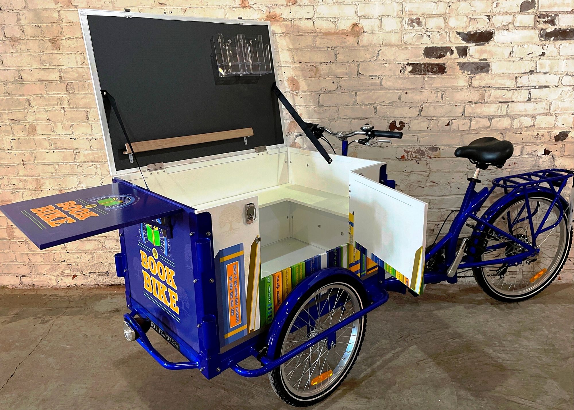 mobile library attached to bicycle